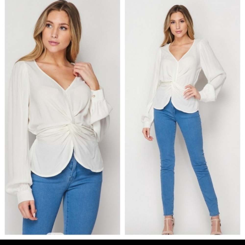 Long Sleeve V-neck Twust Front Top - Picture 5 of 8